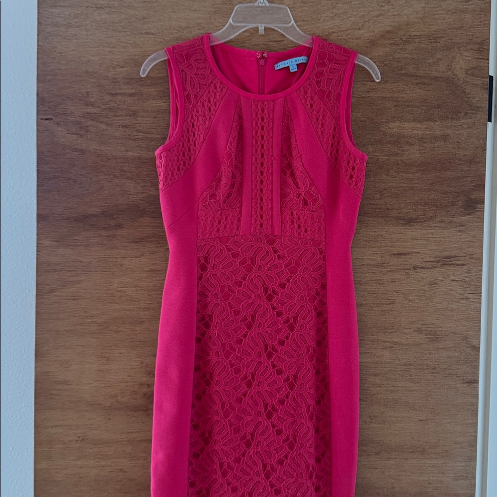 ANTONIO MELANI hot pink Lace Midi Dress